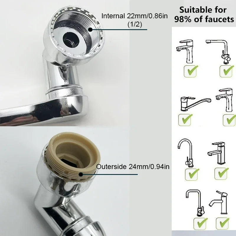 Rotatable Extension Faucet Sprayer Head 2 Spray Modes Universal Bathroom Tap Extend Adapter Aerator