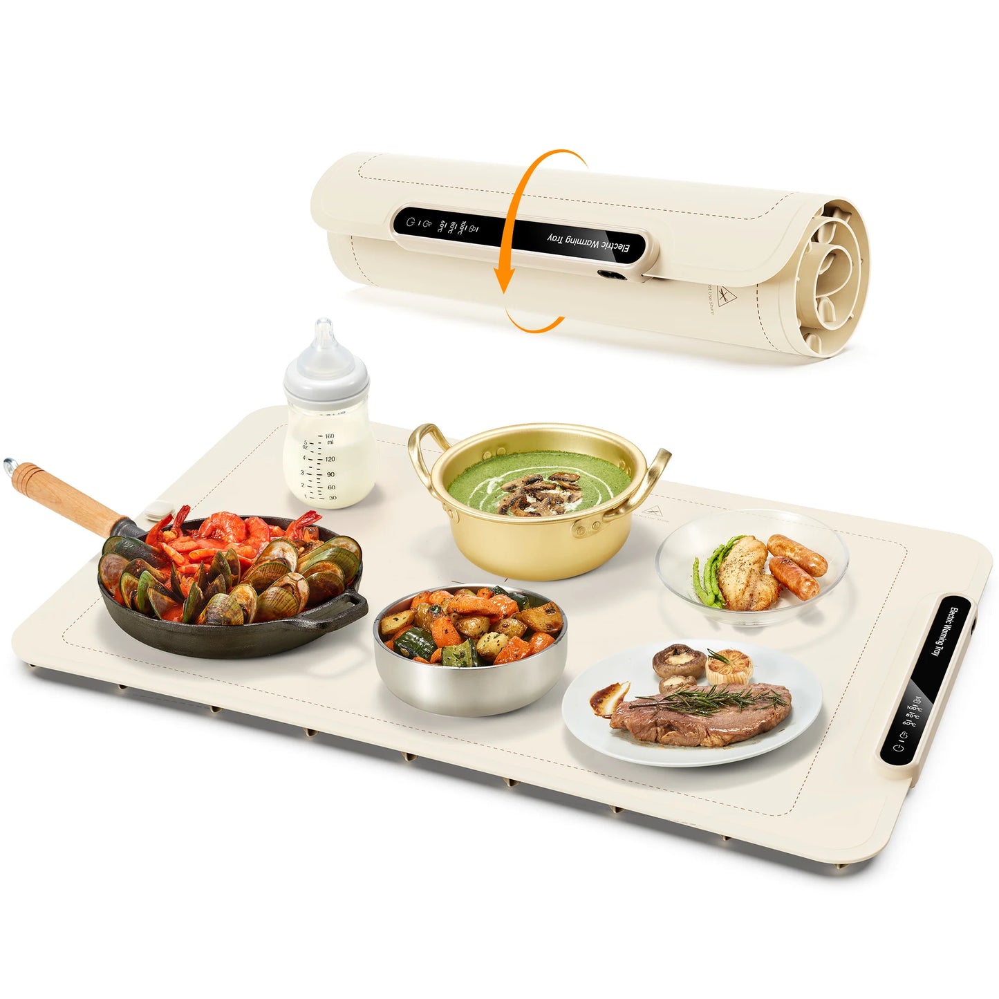 Electric Warming Tray, Full Surface Warming Mat for Food, Rollable and Portable, Fast Heating Pad with 3 Temperature Control