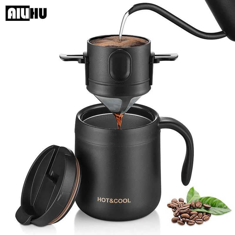 Stainless Steel Portable Coffee Filter Drip Coffee Tea Holder Reusable Mug Coffee Dripper Tea Cup Set Coffee Pot Coffeeware