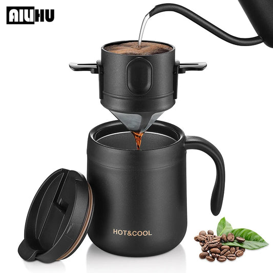 Stainless Steel Portable Coffee Filter Drip Coffee Tea Holder Reusable Mug Coffee Dripper Tea Cup Set Coffee Pot Coffeeware